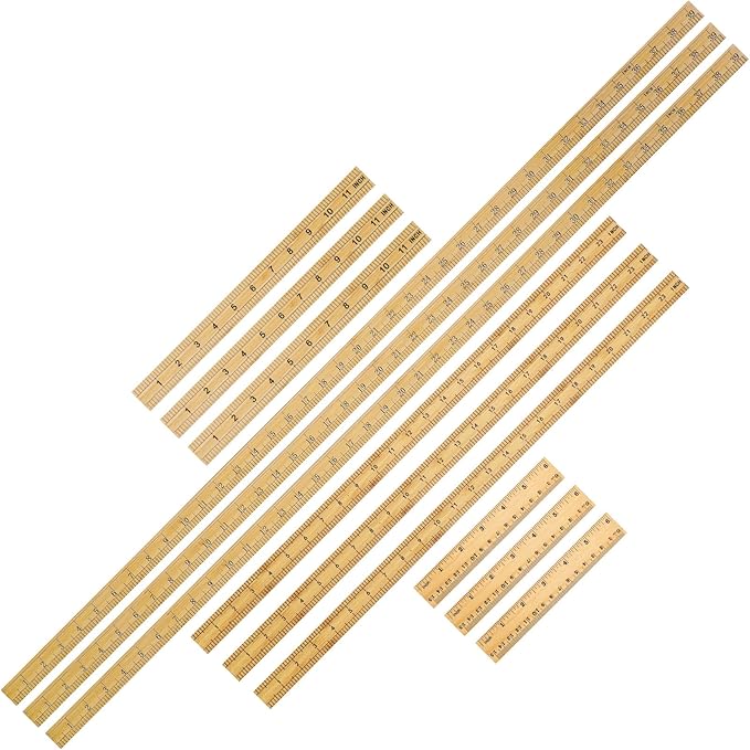 Fulmoon 12 Pieces Meter Stick Yard Stick 39" 12" 24" 6" Thick Wood Double Sided Ruler Yardsticks Bulk for School Classroom Home Office Kids Measuring Meterstick