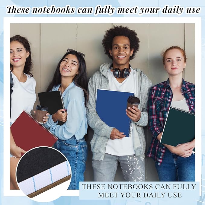 MotiMind 4 Pcs Legal Pads Landscape Notebooks Hole Punched Top Spiral Bound Notebooks 11 x 9.5 Inch College Ruled Drawing Notepad Tear Line for Removal 50 Sheet Office Steno Book(Multicolor,White)