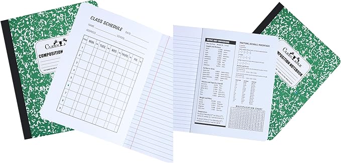 CLEENTABLE Composition Notebook 8 Pack, Wide Ruled Paper, Marble Cover Notebooks for School, 9.75 x 7.5 Inches, 100 Sheets (200 Pages), Sewn Binding Comp Books, Green
