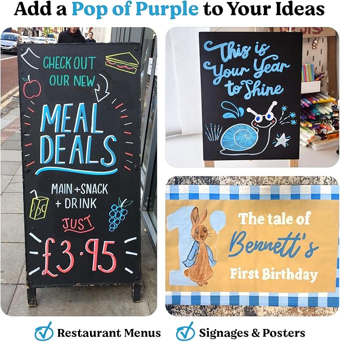 Chalkola 6 Blue Chalk Markers - Dual tip, Fine & Jumbo Tip (1mm, 3mm, 5mm, 15mm) | Erasable Liquid Chalk Pens for Blackboard, Chalkboard Signs, Car Window, Bistro, Glass | Washable Chalkboard Markers