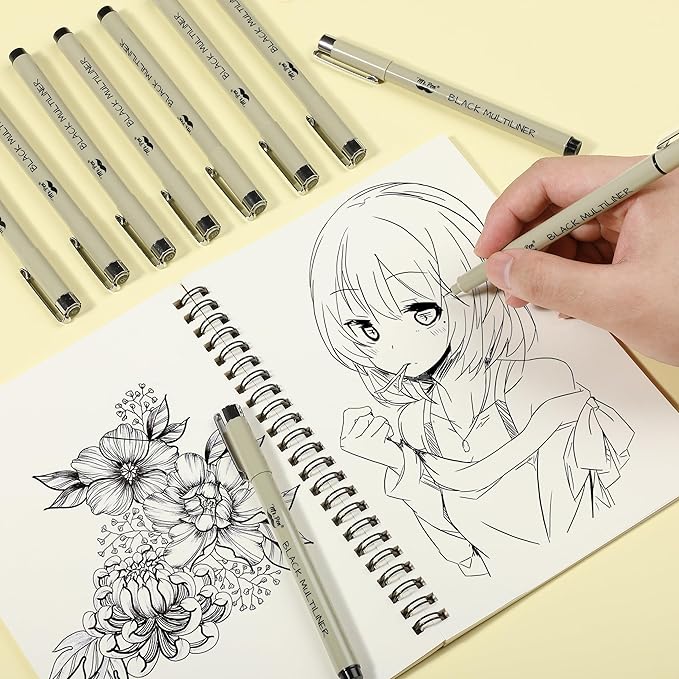 Mr. Pen- Drawing Pens Micro Fineliner Art Pens: 10 Black Fine Line Markers, Waterproof Archival Ink Watercolor Inking Multiliner Manga Sketching Art Supplies Adults Artist Sketch