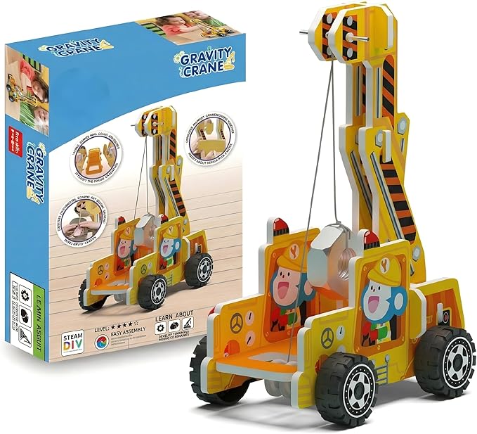 STEM Gravity Crane Science Experiment Kit, Kids DIY Pulley & Lever Physics Model, Learn Potential & Kinetic Energy Conversion, Build Hands-On Engineering Skills