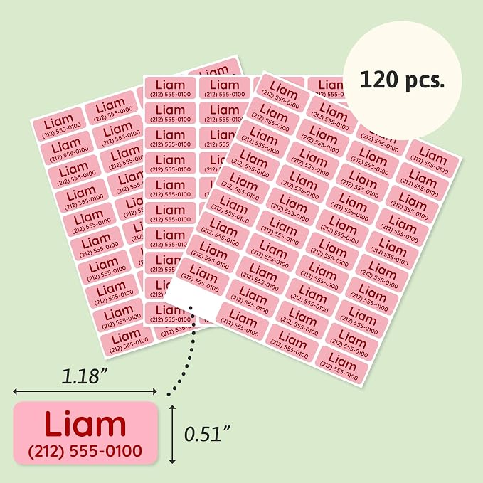 TeddyLabels - Clothing Labels for Nursing Home (120) – Self-Adhesive Name Tags for Clothes and Personal Items. Personalized Labels for Daycare, Nursing Homes, and Laundry Use - Pink