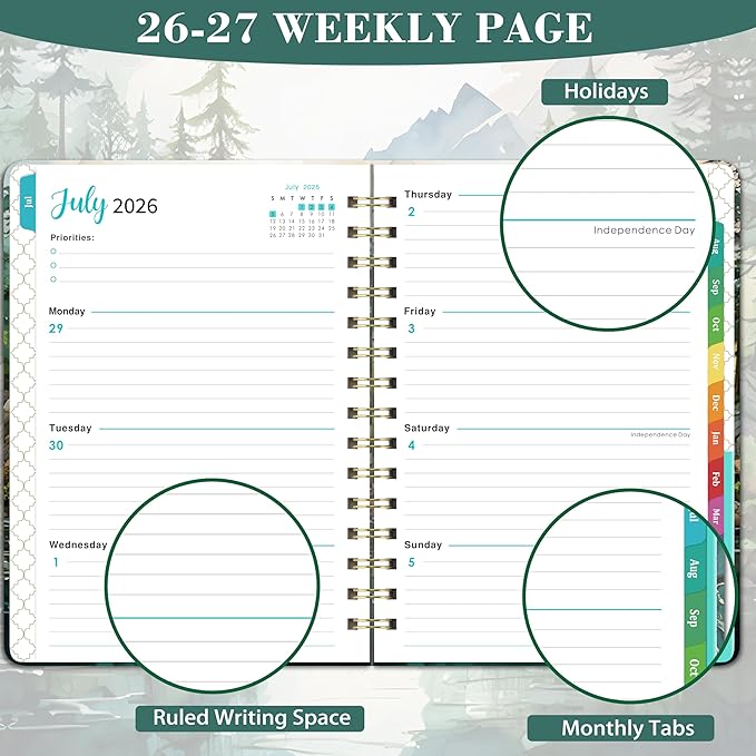 Planner 2026-2027 - 2026-2027 Planner Weekly and Monthly, July 2026 - June 2027, Hardcover Academic Planner with Tabs, Elastic Closure, Inner Pocket, Perfect for School Office Supplies, 6.3" x8.4"