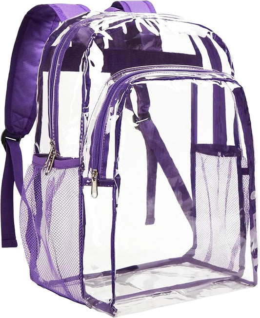 Vorspack Clear Backpack Heavy Duty - Large Clear Backpacks Transparent Bookbag for Girls Boys Large See Through Bag for Work, College, Concert - Purple