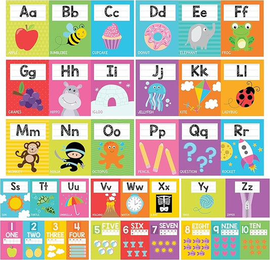 Hadley Designs Alphabet for Classroom Wall Decor - ABC Posters for Classroom Wall Chart Preschool & Kindergarten, ABC Letters & Number Line Elementary, Alphabet Cards, Colorful Classroom Decor
