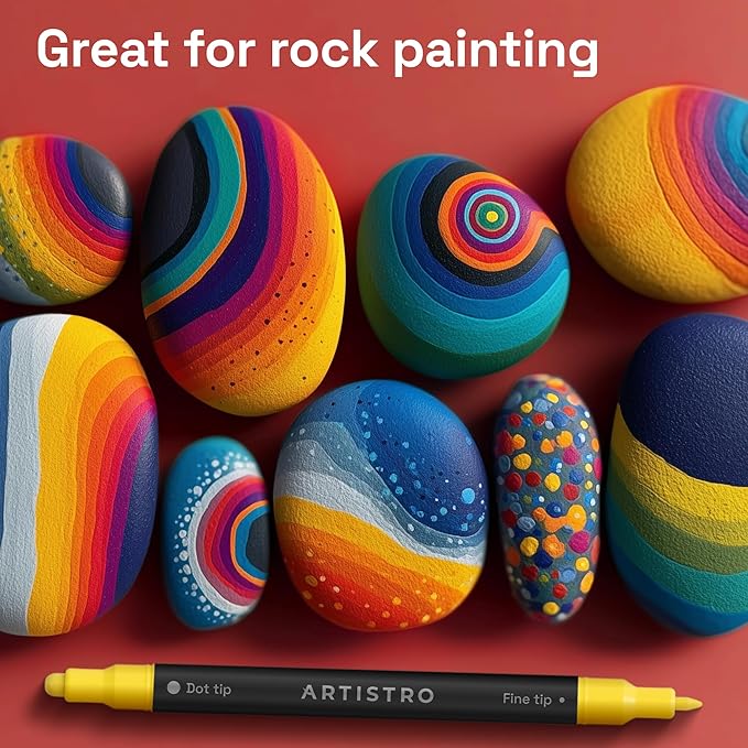 ARTISTRO 60 Precision Dual-Tip Acrylic Paint Markers – Paint Pens Set with Dot & Fine Tips for Fabric, Rock, Glass, Wood, Coloring Books – Classroom & Art Supplies Gift – Teacher Appreciation Gift