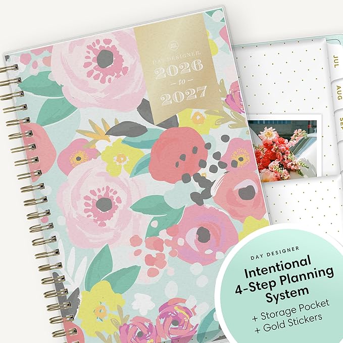Blue Sky Day Designer 2026-2027 Weekly and Monthly Academic Year Planner Calendar, July 2026 - June 2027, 5" x 8", Flexible Cover, Laminated Tabs, Storage Pocket, Includes Stickers, Secret Garden Mint