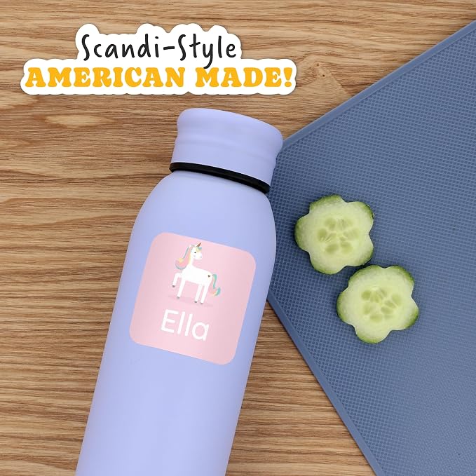 Camp Name Labels for Kids (33) – Custom Waterproof Stickers for Water Bottles, Lunch Boxes, Daycare & School with Unique Designs - Unicorn