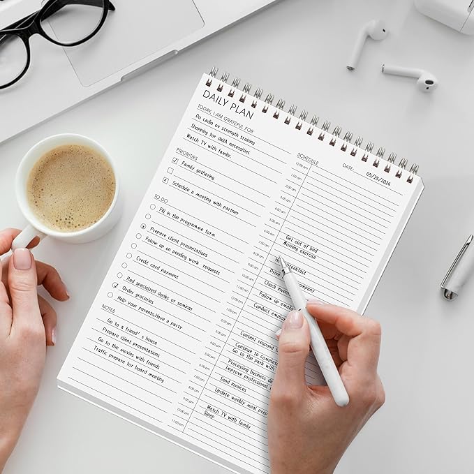 24-Hour Daily Hourly Planner with To-Do List & Priorities - 6.5" x 9.8" Schedule Planner Organizer for Office, School, Family