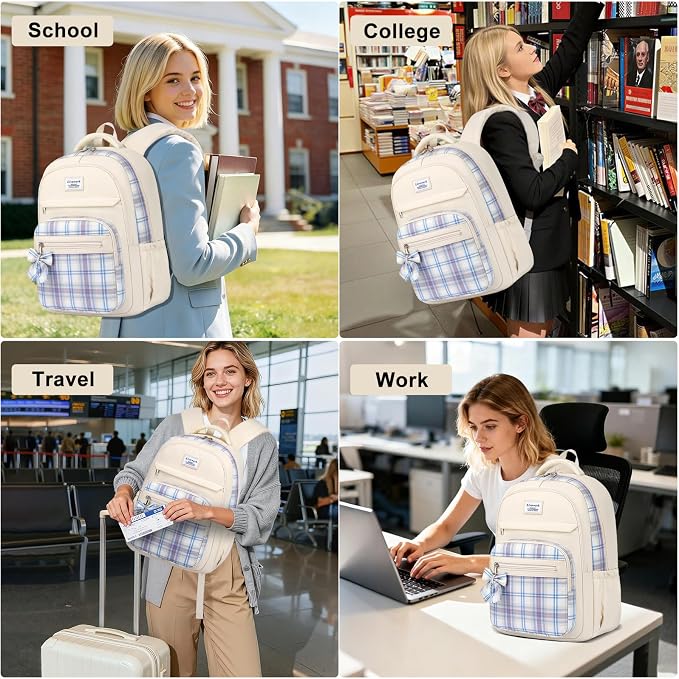 School Backpack for Teen Girls: Cute Bookbags Middle High School College Casual Back pack 15.6 inch Laptop Backpacks Vintage Bags Women Travel Daypacks Mochilas Escolares Beige