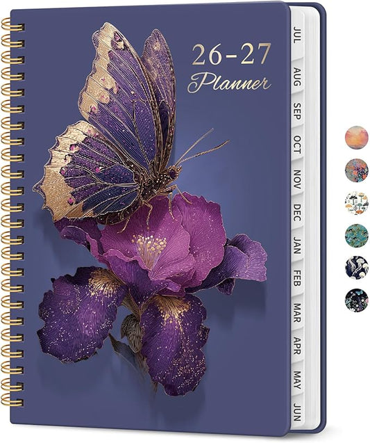 Planner 2026-2027, Academic Year Weekly and Monthly Calender Planner, from Jul 2026 - Jun 2027, Spiral Bound School Planning Book, Perfect for Teacher, Student, Women & Men, A5 (6.3" x 8.5"), Royal Flutter