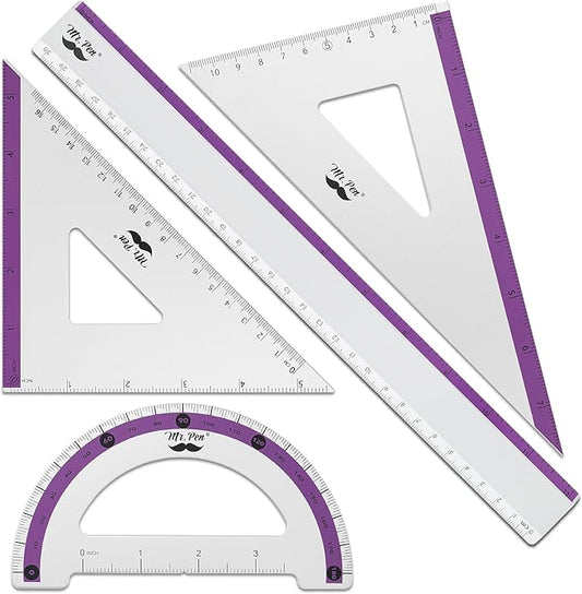 Mr. Pen- Metal Geometry Kit, 4 Pack, 45° & 30°/60° Set Squares, 6" Protractor & 12" Ruler, Durable Metal Drafting Tools for Technical Drawing, Math, Engineering & Architecture