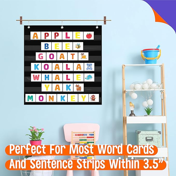Daily Schedule Pocket Chart, Class Schedule with 7 Clear Pockets Plus 3 Over Door Hangers for Classroom Home School Schedule Organization & Time Management-Fits 3.5” Sentence Strips & Word Cards