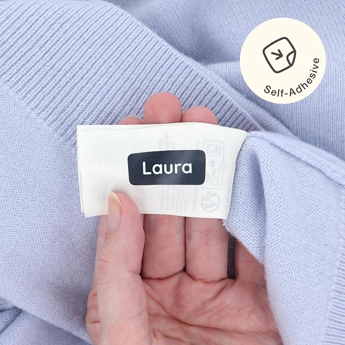TeddyLabels - Clothing Labels for Nursing Home (60) – Self-Adhesive Name Tags for Clothes and Personal Items. Personalized Labels for Daycare, Nursing Homes, and Laundry Use - Dark Navy Blue
