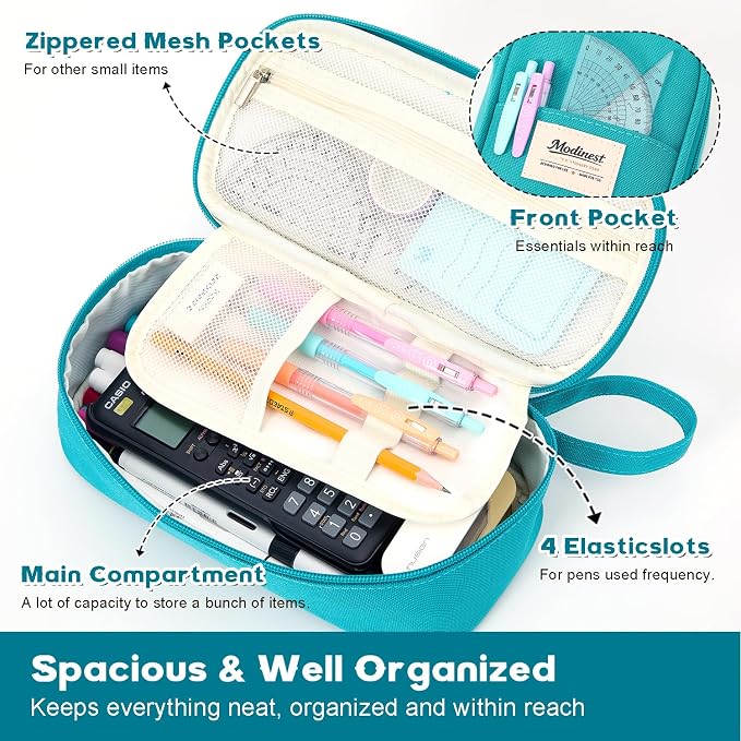 Pencil Case Pouch, Large Capacity Pen Bag Organizer, Cute Aesthetic Pencil Box for Girls Boys Kids, Back to School Supplies, Teacher Supplies Classroom Essentials, Teal