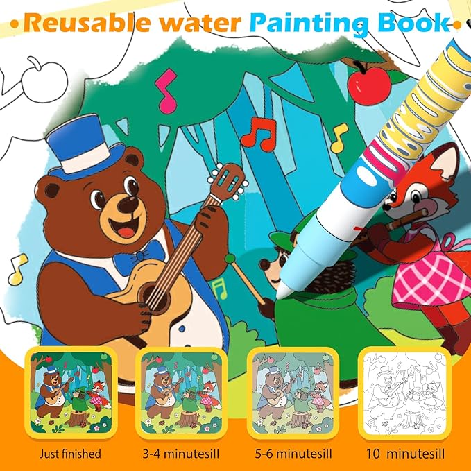 BATHKITS Magic Water Coloring Books for Kids, Reusable Water Painting Books with Water Pen, Fairy Tale Themes,No Mess Paint, Travel Activity Toy, Ages 3+