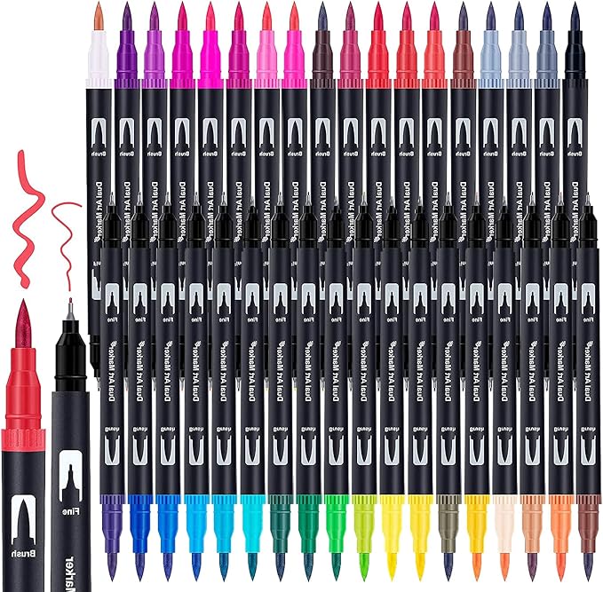 Halobios Dual Brush Marker Pens, 36 Colors Art Markers with Fine and Brush Tip Coloring Markers for Adults, Marker for Journaling Calligraphy Drawing Sketching Doodling Illustrating