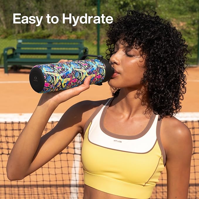 ENCOOL Insulated Water Bottle with Straw Stainless Steel Water Bottle, Leak-Proof, BPA-Free, Double Wall Vacuum Keeps Cold for 24 Hours for Sports, Travel, School (26 oz, Summer Surf)