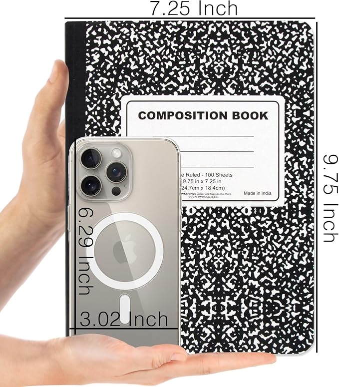 Trail maker 5 Pack Composition Notebooks, College Ruled Marble Cover, 200 Pages (100 Sheets), 9.75 x 7.25, Bulk School Supplies for Classroom, Office & School Donations