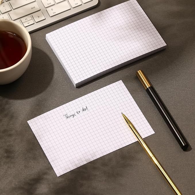 Extra Heavyweight Grid Index Cards 4x6 Inch 92lb Weight Double Sided Graph Ruled Notecards Thick Flash Cards for Note-Taking, Studying, and Organization, Ideal for School, Home and Office - 200 Count