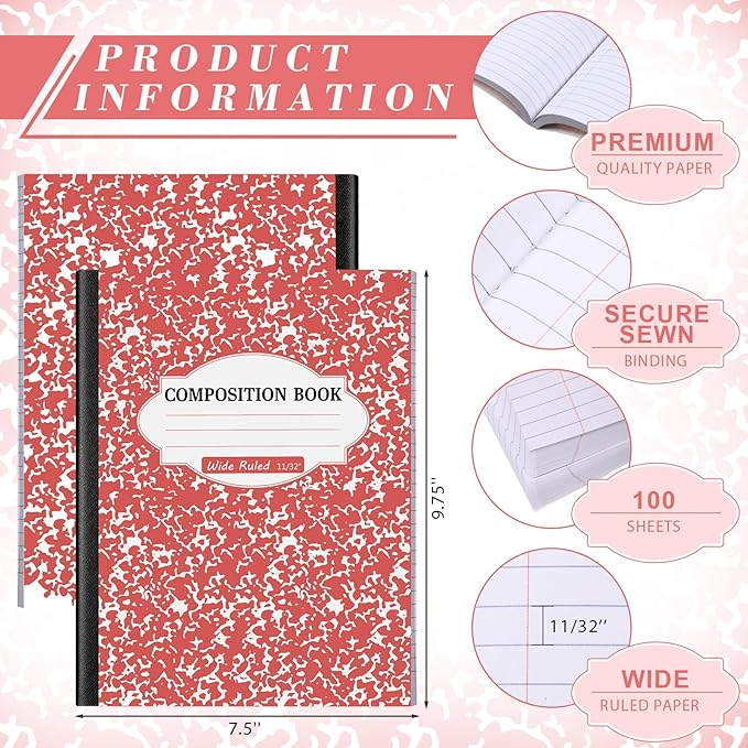 Colarr 8 Pack Composition Notebook 9.75 x 7.5 Inch Wide Ruled Marble Paper Composition Books Assorted Fun Colors Office School Notebook, Hard Cover, Sturdy Sewn Binding (Vintage Color)