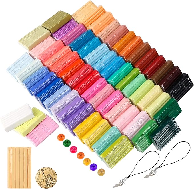 CiaraQ Polymer Clay 60 Colors Starter Kit - Oven Bake Modeling Clay for Kids & Artists, Non-Sticky DIY Clay with Sculpting Tools, Fun Gift for Children Ages 4+, 4.7 lb
