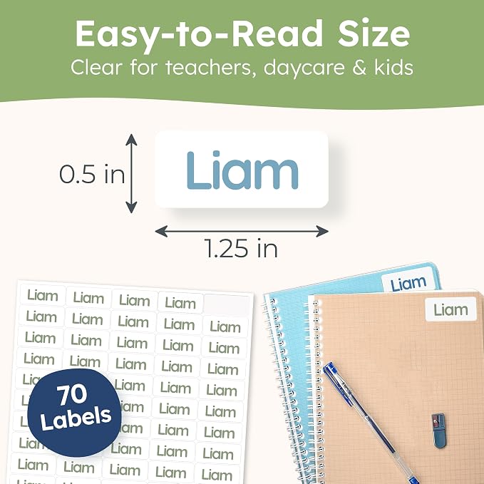 Personalized Universal Name Labels for Kids & Adults - White [70pcs] - Waterproof Name Stickers for School, Daycare & Clothes - Item & Supplies Name Stickers - Custom Stick On Labels