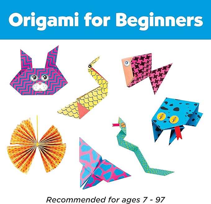 Creativity for Kids Origami Kit, 60 Bright Origami Papers, DIY Arts & Crafts for Kids, Neon Origami Animals, Video Tutorial Online (Ages 7+)