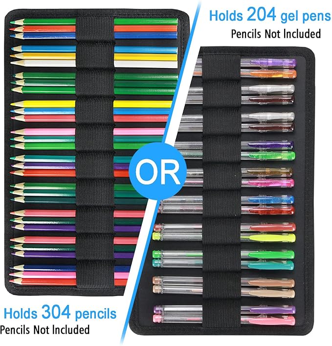 YOUSHARES Colored Pencil Case 304 Slots Pen Case Organizer with Handy Wrap & Zipper, Multilayer Holder for Prismacolor Colored Pencils & Gel Pen (Red Pink Rose)