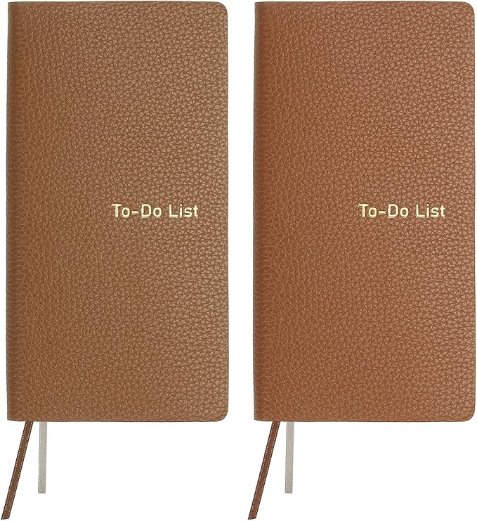 PATIKIL 2 Pcs Leather to Do List Notepads, 160 Pages 6.5 x 3.2" Leather Daily Planners to Do List Notebook for Business Personal Daily Plans Schedule Planner Office Supplies, Brown