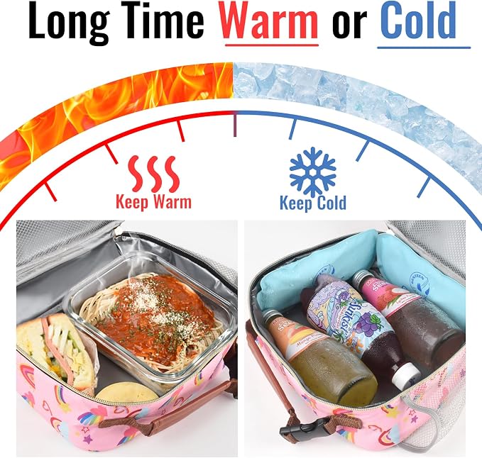 Genteen Lunch Box for Kids, Boys - Insulated Small LunchBox Reusable, Zip Closure & Buckle Handle, Portable Cooler for Work, School, Travel (Rainbow)