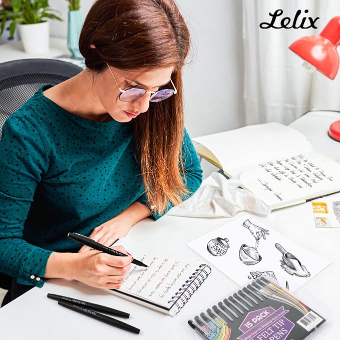 Lelix Felt Tip Pens, 40 Black Pack, 0.7mm Medium Point, Felt Tip Markers Pens for Journaling, Writing, Note Taking, Planner, Perfect for School Office and Art Supplies