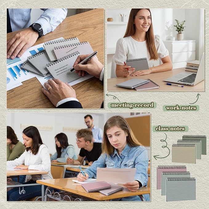 12 Pcs Large Index Cards with Ring Set 4x6 Colored Ruled Notecards with Waterproof Covers Spiral Flashcards for Studying, Learning, College, School, Office, Home Supplies (Morandi)