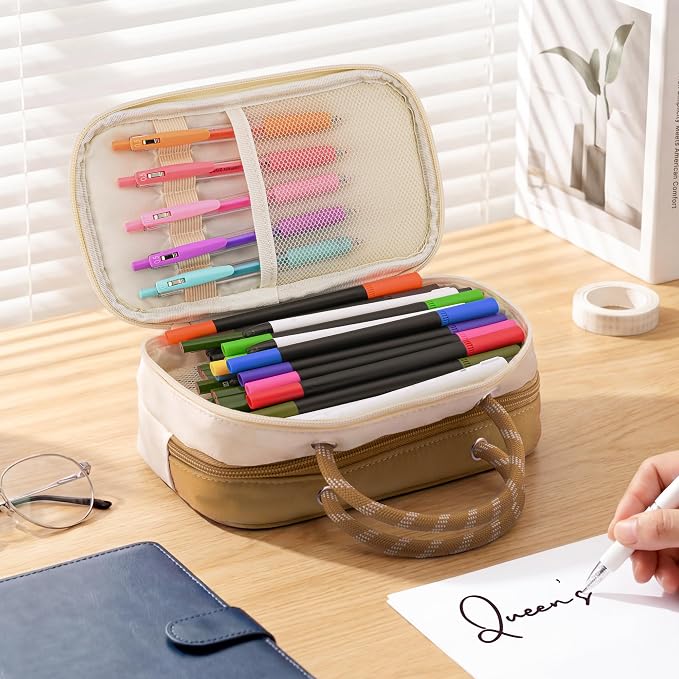 TOPBIDAI Large Pencil Case Pouch School Supplies for Girls Boy Women Men | Big Pencil Bag with 5 Compartments, Easy Grip Handle, Office College School Pencil Box
