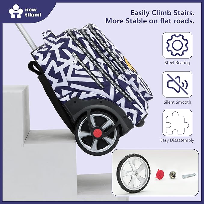 NEW TILAMI 20" Rolling Backpack for Teens Adults, Climbing Stairs Waterproof Backpack with Wheels for School Business Trave Camping with Laptop Compartment, Fit 17 Inch Laptop, Blue - White Doodle