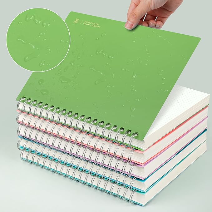 EMSHOI Dotted Journal Spiral Notebook, 300 Pages, B5 Large 7.48"x10.15", 100 GSM Thick Paper, Flexible Plastic Cover, 5mm Dot Grid Notebook for Journaling, Planning, Drawing, Writing, Green