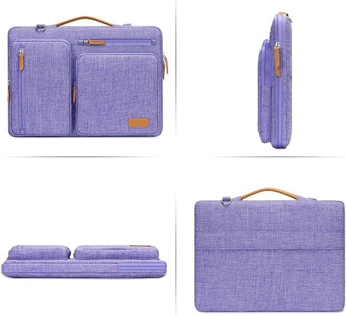 MOSISO 360 Protective Laptop Shoulder Bag,13-13.3 inch Computer Bag Compatible with MacBook Pro 14, HP, Dell, Lenovo, Asus Notebook,Side Open Messenger Bag with 4 Zipper Pockets&Handle, Purple