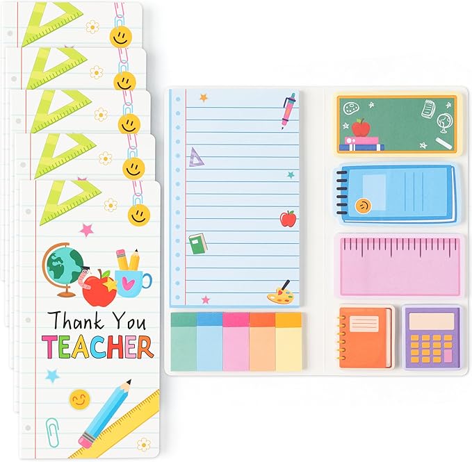 B1ykin Thank You Teacher Sticky Notes Set - Composition Line Teacher Self-Stick Notes Pad, 550 Sheets Writing Memo Pages Sticky Notepad for Teacher Appreciation Gifts, School Office Supplies (5Pcs)