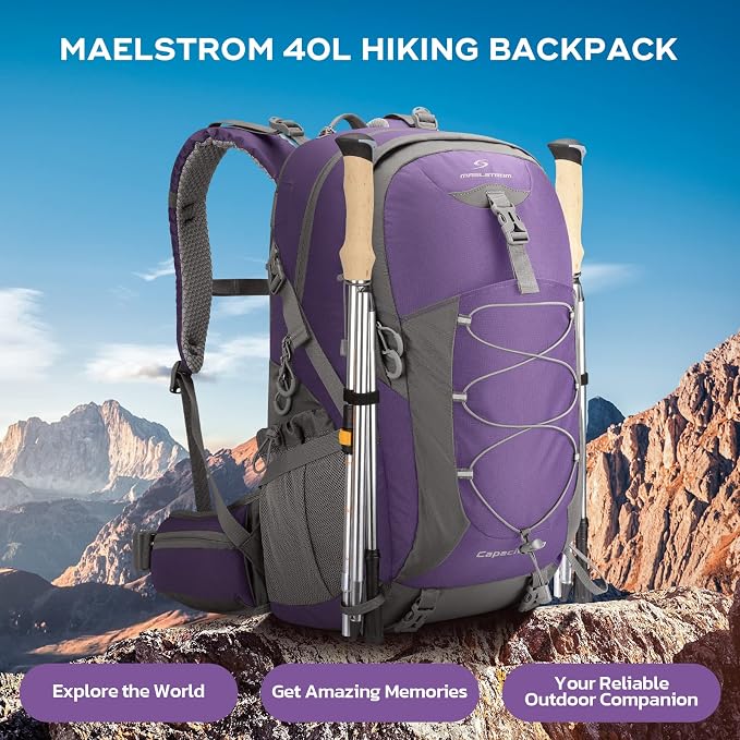 Maelstrom 40L Hiking Backpack, Lightweight Camping Daypack with Rain Cover | Water-Resistant Rip-Stop Nylon, Wet/Dry Separation, Multi-Pockets, Survival Whistle. Ideal For Men, Women, Travel, Trekking