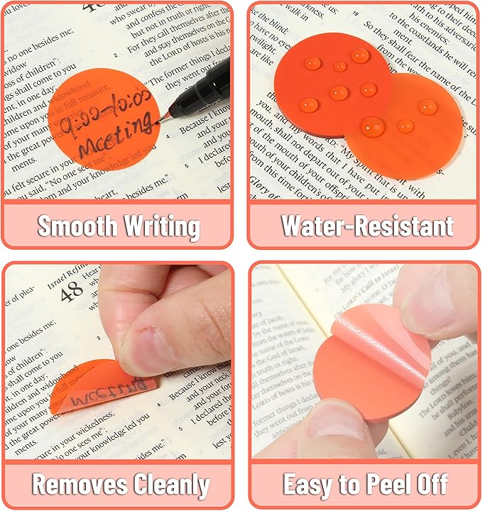 Mr. Pen- Round Transparent Sticky Notes, 1.1” Diameter, 14 Pads, 560 Sheets, Colorful, Water-Resistant See-Through Sticky Notes & Fineliner, Smooth Writing, Note Tabs for Bible Journaling, Studying