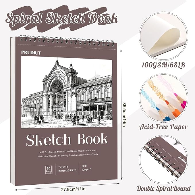 Sketch Book 11×14 inch, Spiral Bound Sketch Pad 50 Sheets (68lb/100gsm), Acid-Free Sketchbook for Drawing Painting Sketching, Art Paper Drawing Supplies for Teens Adults Artists Ideal Gifts