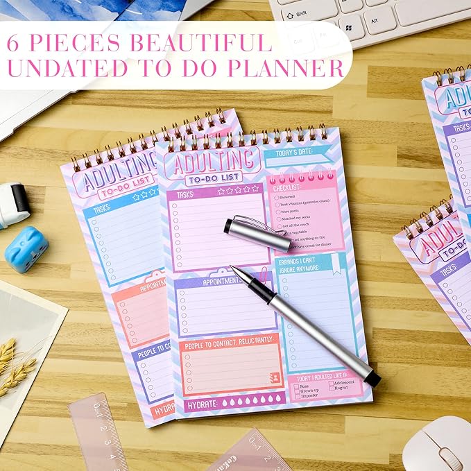 Glenmal 6 Pack to Do List Notepad Undated to Do List Notebook Daily Planner Notepad 180 Sheets for Adult Student Office School Home Supplies 7.8 x 5.2 Inch(Bright,Bright Color)