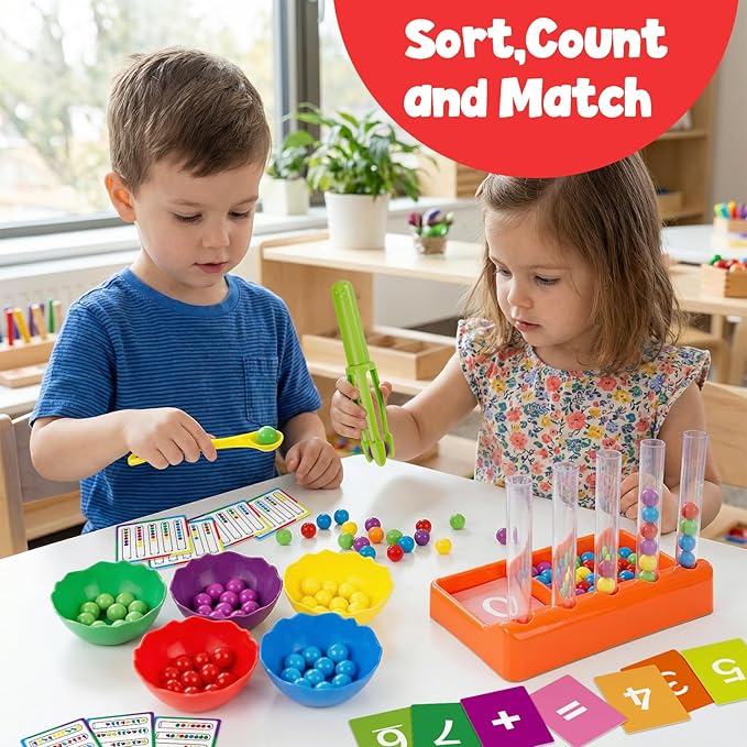 Aizweb Counting and Color Sorting Toys for Toddlers,Tweezer Tongs Color Sorting Kit,Montessori Preschool Kindergarten Learning Activities,STEM Math Manipulatives,Educational Fine Motor Skills