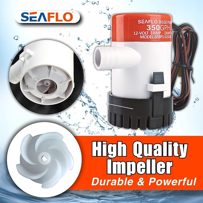 SEAFLO 01 Series 350 GPH Bilge Pump – 12V, 3/4" Outlet, Marine Submersible Pump with Anti-Airlock Protection, CE & Rohs Certified, 4-Year Warranty | Reliable for Boats and Marine Applications