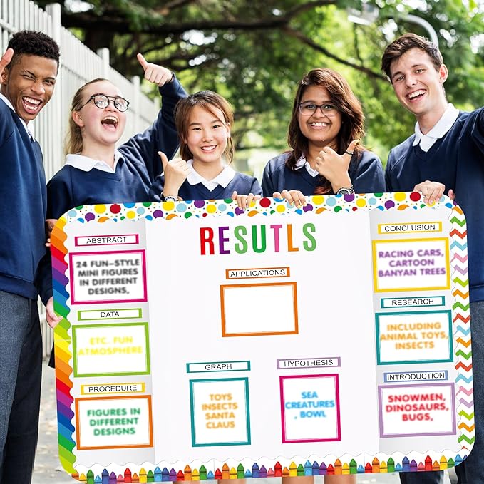 Sinload 92 Pcs Science Fair Board Supplies 60 Trim Scalloped Poster Boards 18 Presentation Subtitles 6 Project Titles 8 Letter Sticker for Classroom Display Boards(Colorful,Wave)