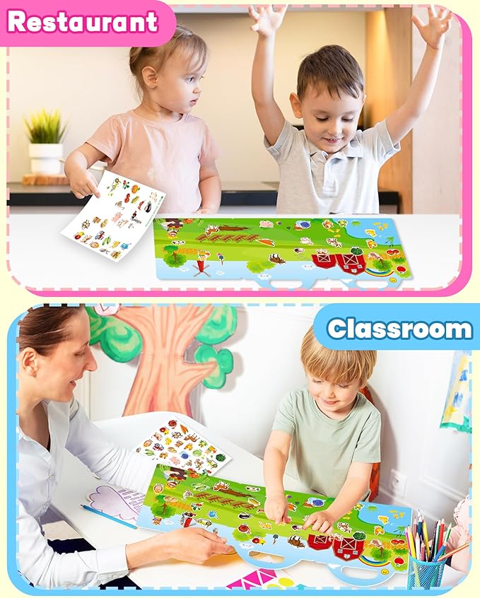 Walenced Reusable Sticker Book for Toddlers, Travel Stickers for Kids, Toddler Craft Activities Toys, Birthday Gifts for Boys & Girls