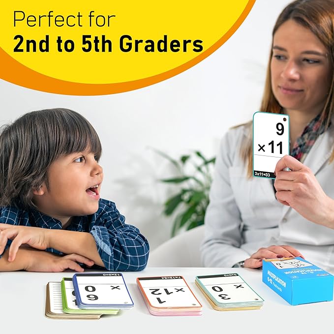 BenBen Multiplication Flash Cards 0-12, 91 Cards, Times Table Flash Cards with Rings, Multiplication Practice for Kids 8-12, 2nd 3rd 4th 5th 6th Grade, Math Flashcards for Homeschool Classroom