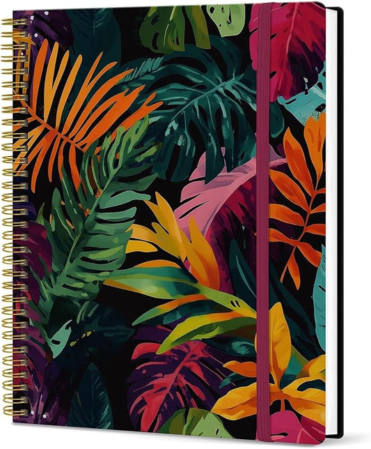 Taja Large Spiral Lined Journal for Women, 8.5" x 11" Notebooks for Work Collge Ruled, A4 Aesthetic Cute Journaling Notebooks for Writing, Plastic Cover, Tropical Palms