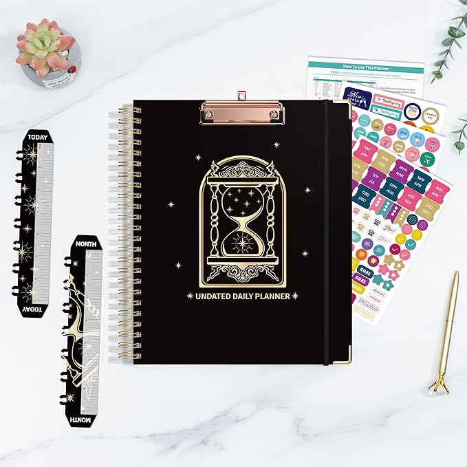 Ospelelf Spiral Bound Undated Planner Daily Weekly Monthly Student Planner 2026 Black Hourly Work Planner Hardcover 8.5 x 11